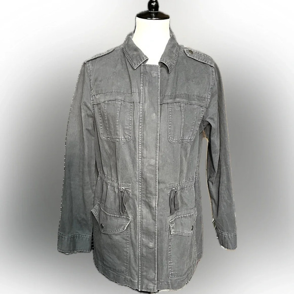 Merona ZipUp Military Style Jacket, 100% Cotton, Pockets, Distressed Navy Size M - Picture 1 of 6